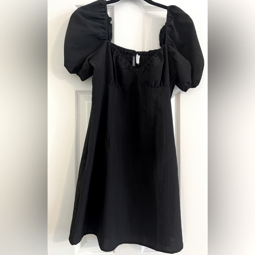 Black puff sleeve mini dress